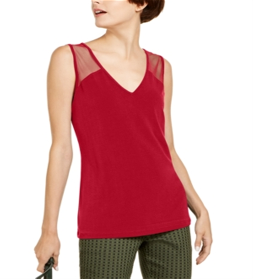 INC International Concepts Top feminino sem mangas Illusion Inset - Vermelho Tamanho -XL