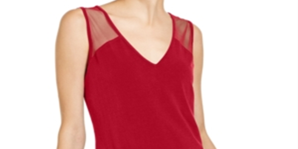 INC International Concepts Top feminino sem mangas Illusion Inset - Vermelho Tamanho -XL