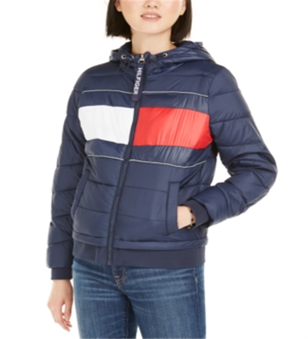 Jaqueta Tommy Hilfiger Sport Quilted Colorblocked Feminina Azul Marinho Tamanho P