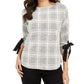 Charter Club Petite Plaid Tie-Cuff Top Preto Tamanho Petit M