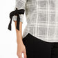 Charter Club Petite Plaid Tie-Cuff Top Preto Tamanho Petit M