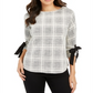 Charter Club Petite Plaid Tie-Cuff Top Preto Tamanho Petit M