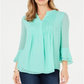 Charter Club Top feminino com babados duplos texturizados e pregas, verde, tamanho XX-G