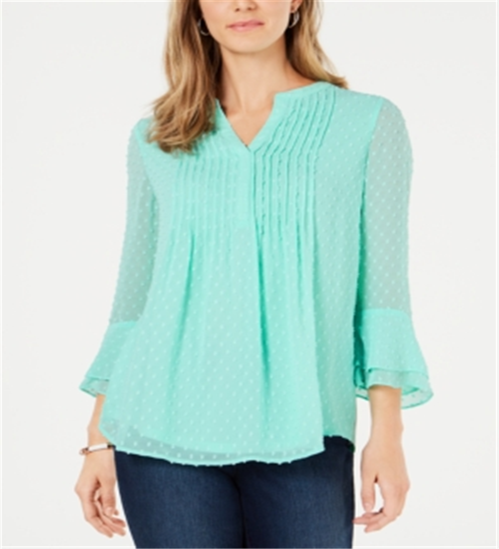 Charter Club Top feminino com babados duplos texturizados e pregas, verde, tamanho XX-G