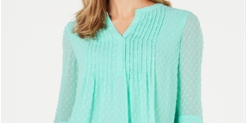 Charter Club Top feminino com babados duplos texturizados e pregas, verde, tamanho XX-G