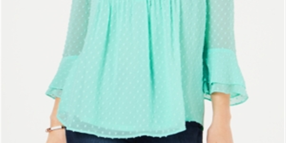 Charter Club Top feminino com babados duplos texturizados e pregas, verde, tamanho XX-G