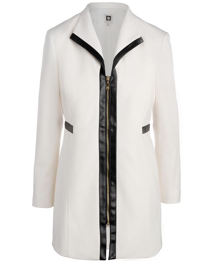 Jaqueta feminina Anne Klein com acabamento em couro sintético, branca, tamanho médio