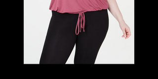 Camiseta feminina Ideology Plus com cordão e decote em V, roxa, tamanho 2X