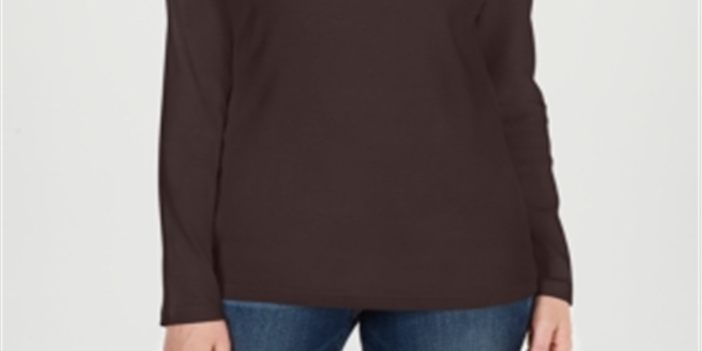 Blusa feminina Karen Scott de algodão com decote redondo, marrom, tamanho pequeno e pequeno