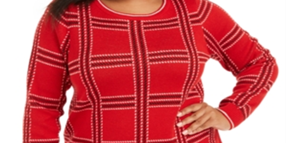Suéter xadrez metálico feminino Charter Club vermelho tamanho 1X