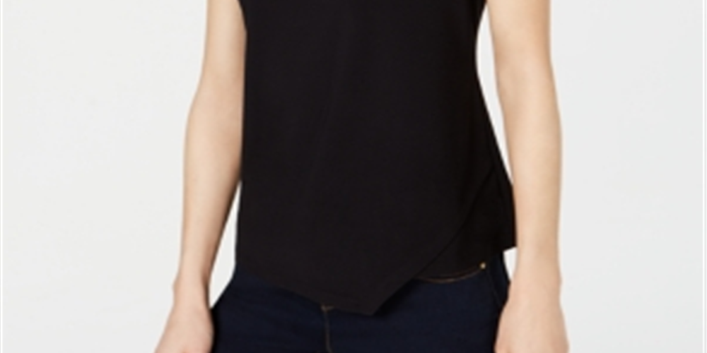 Camiseta feminina com gola redonda e estampa de ilusão da INC International Concepts, preta, tamanho XS