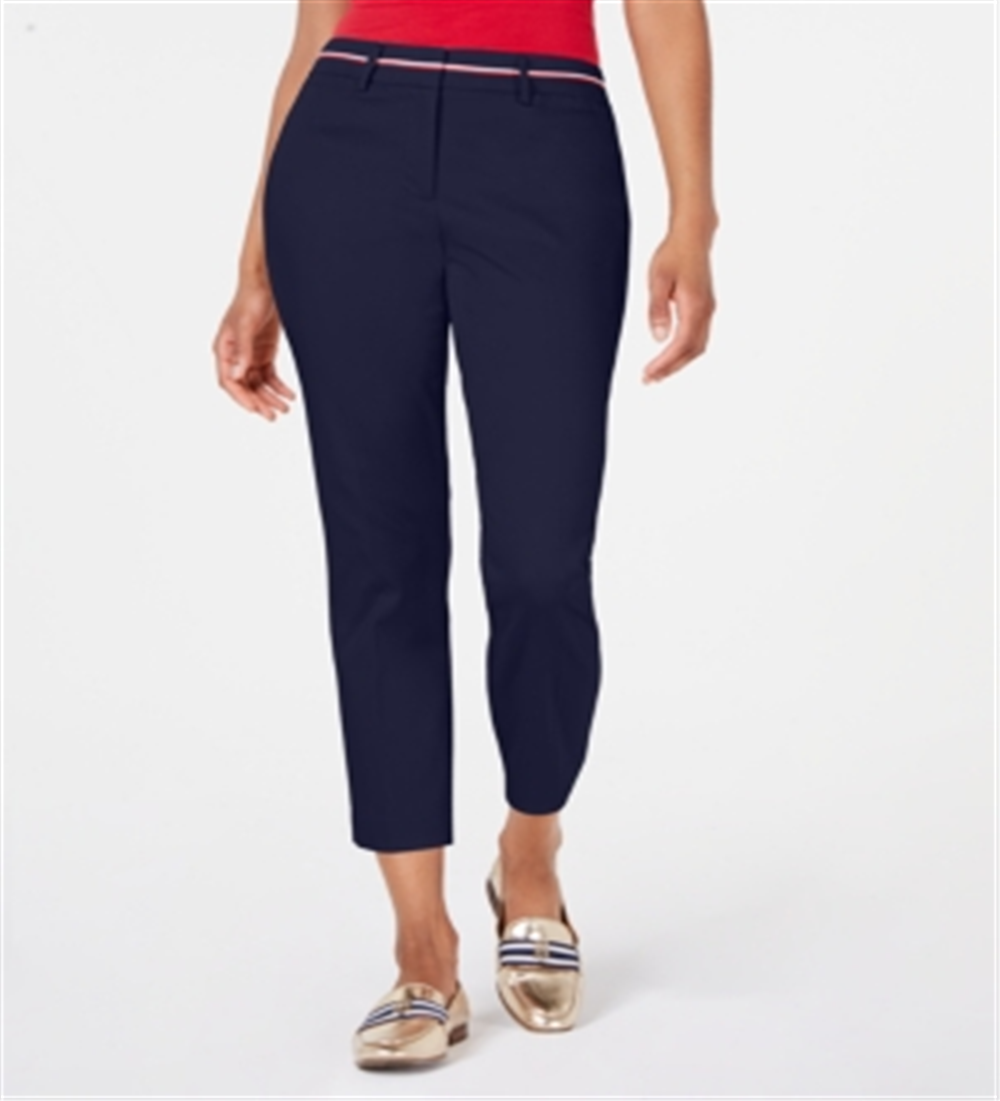 Calça feminina Tommy Hilfiger casual Sky Captain Stripe com acabamento reto, azul marinho, tamanho 6