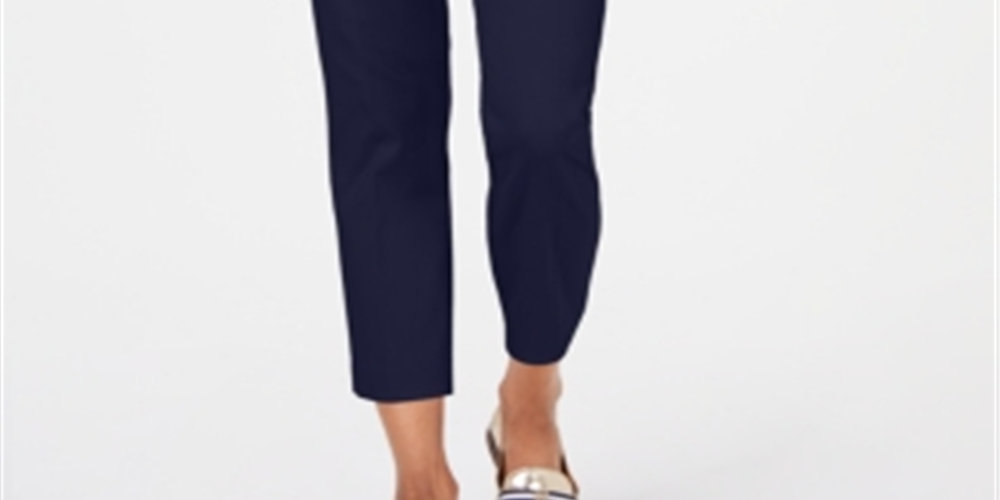 Calça feminina Tommy Hilfiger casual Sky Captain Stripe com acabamento reto, azul marinho, tamanho 6