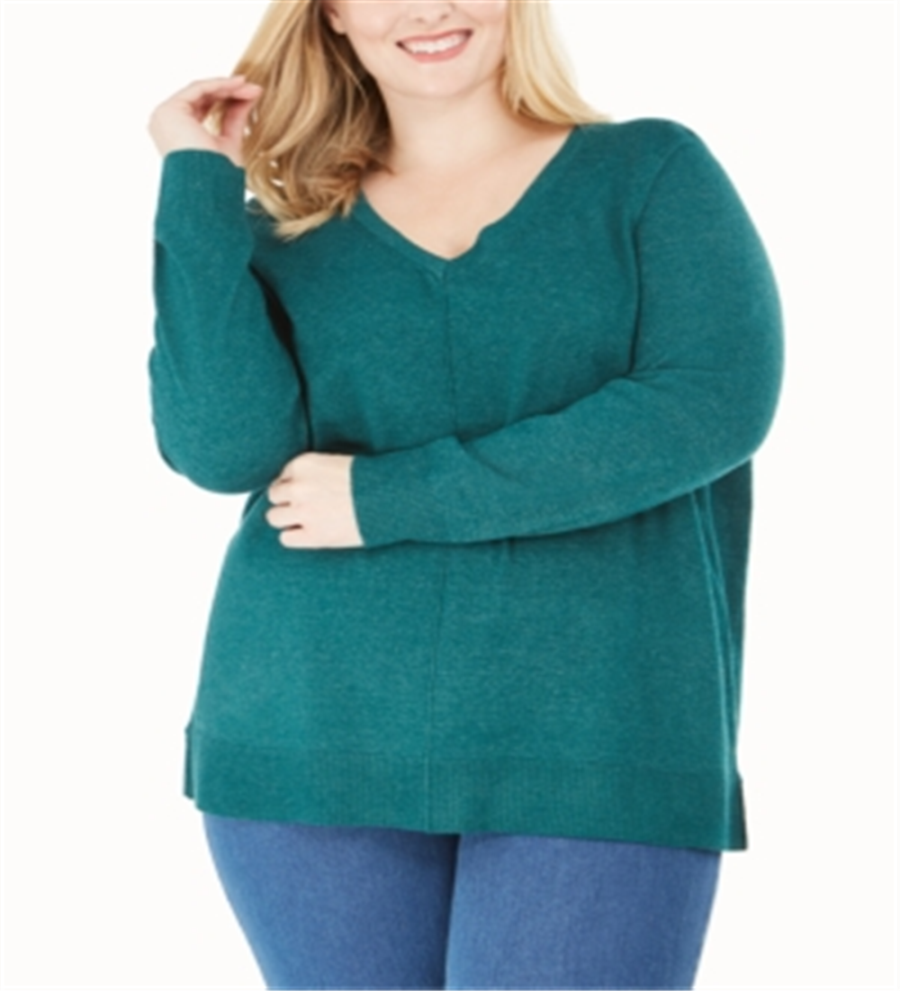 Karen Scott Suéter Feminino Plus com Gola V Verde Tamanho 0X