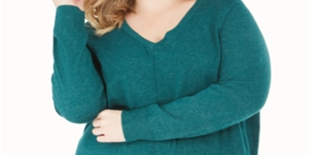 Karen Scott Suéter Feminino Plus com Gola V Verde Tamanho 0X