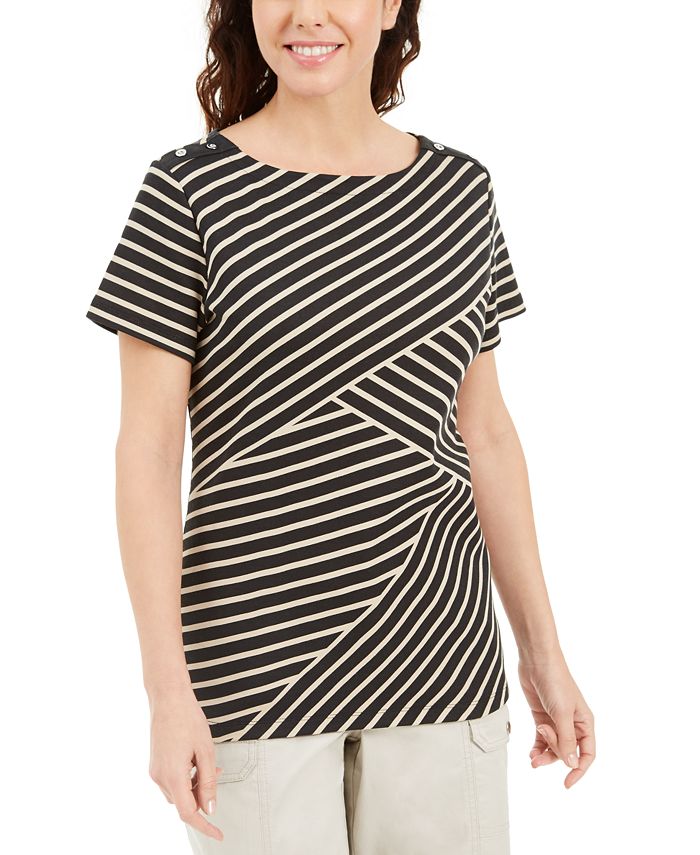Blusa listrada assimétrica feminina Karen Scott, marrom, tamanho P