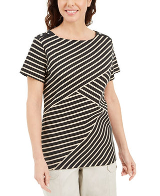 Blusa listrada assimétrica feminina Karen Scott, marrom, tamanho P