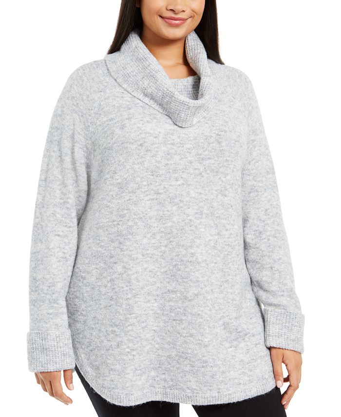 Suéter feminino estilo &amp; co plus size com acabamento em malha waffle e gola alta, cinza, tamanho 0X