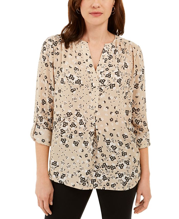 Blusa Maria com estampa floral feminina Charter Club, marrom, tamanho médio