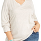 Top plus size feminino estilo &amp; co com decote em V, bege, tamanho 1X