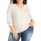 Top plus size feminino estilo &amp; co com decote em V, bege, tamanho 1X
