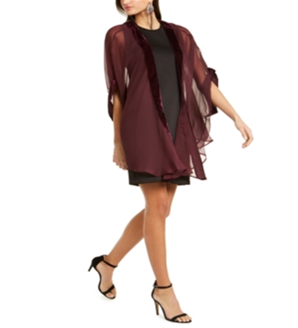 Kimono Wrap Feminino de Veludo com Borda da INC International Concepts Roxo Tamanho Regular