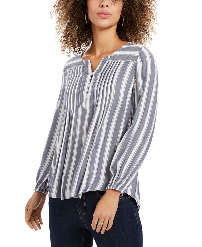 Blusa listrada franzida feminina Style &amp; Co, azul, tamanho médio