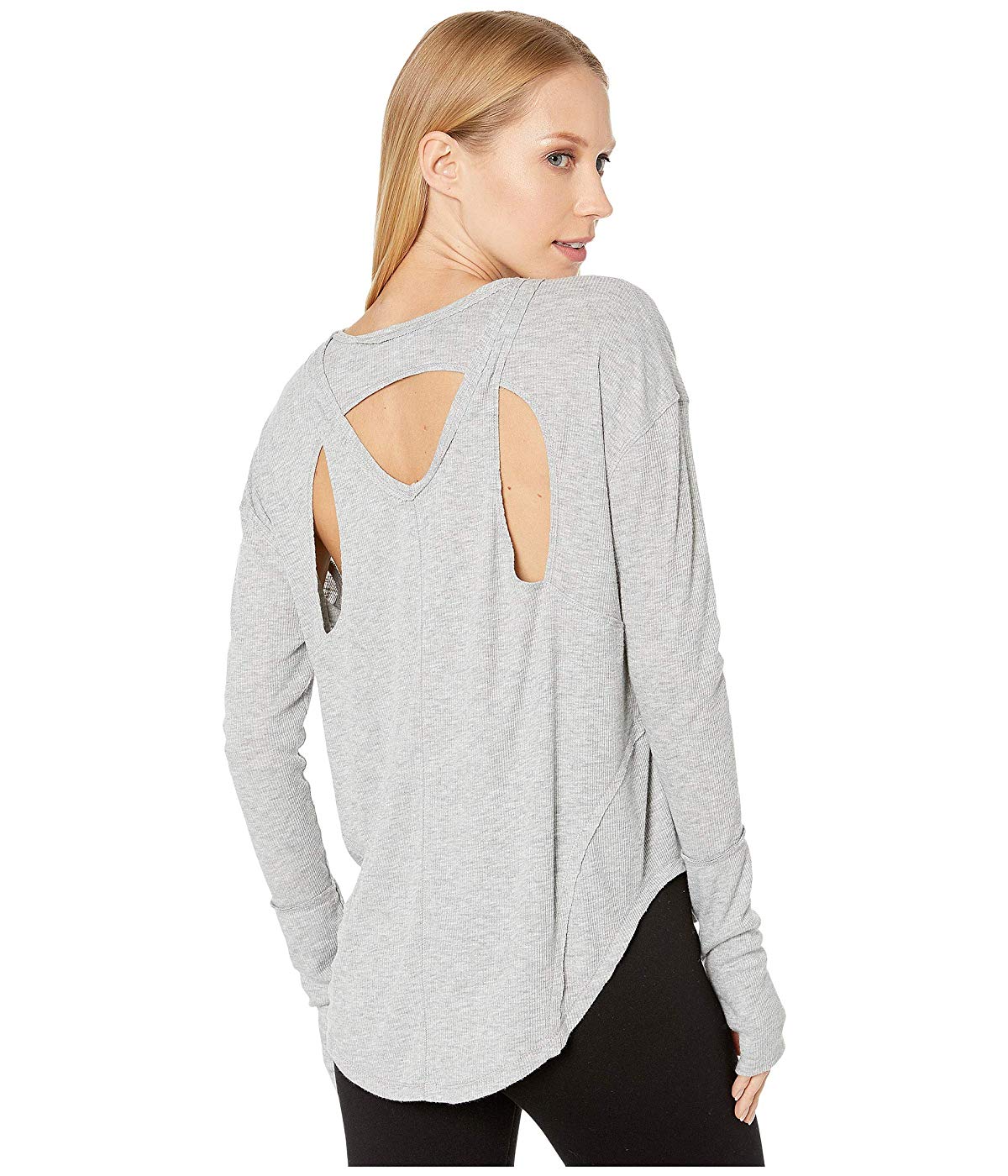 Camiseta feminina Free People Lay Up, cinza, tamanho grande
