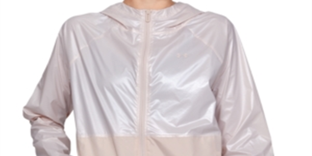 Jaquetas casuais femininas Under Armour sem jeans Apex Metallic Woven Full Zip Jacket rosa tamanho GG