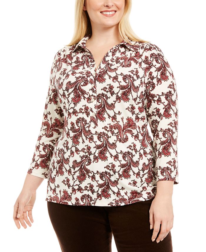 Camisa polo feminina Charter Club Plus, branca, tamanho 3XL