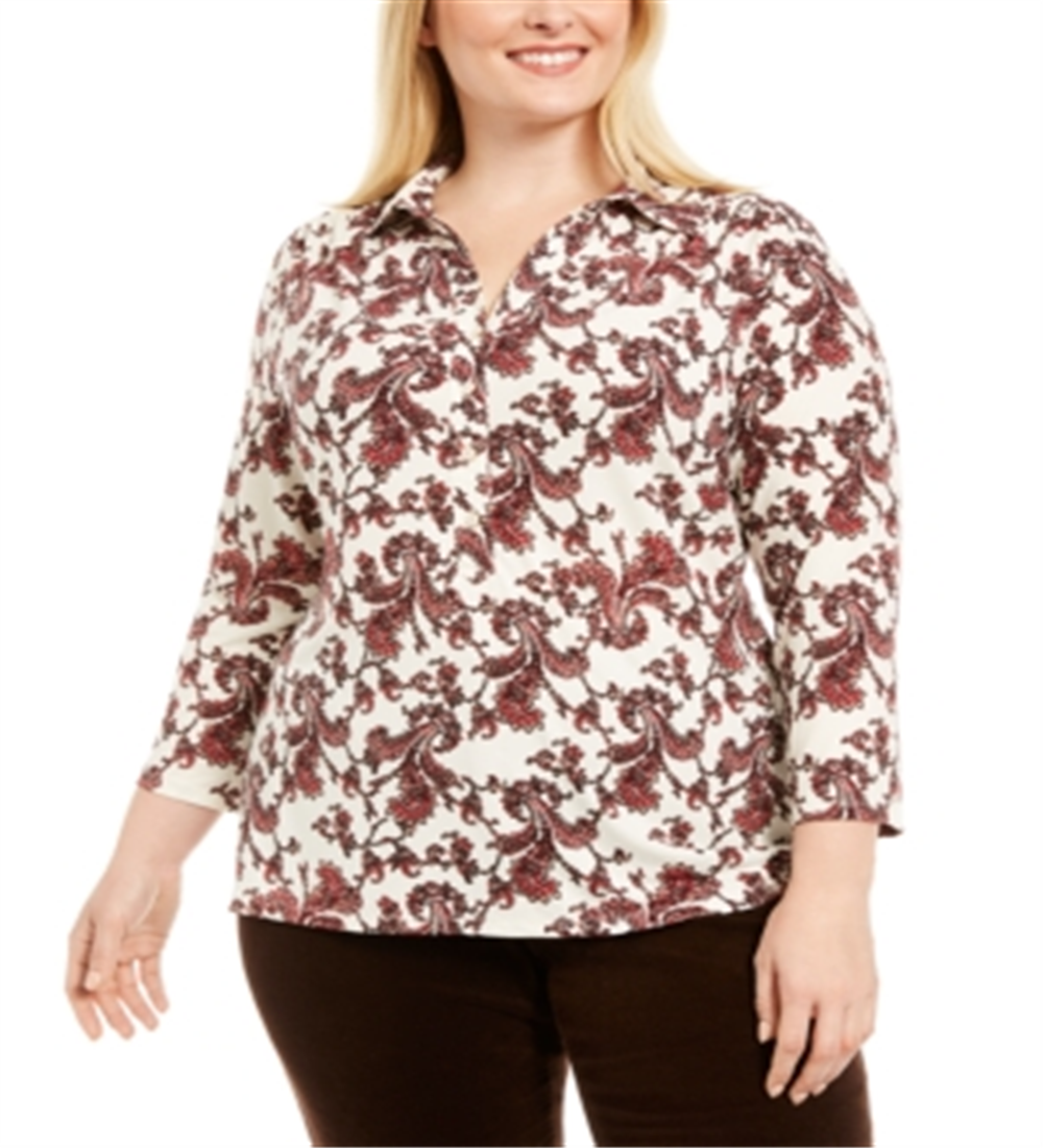 Camisa polo feminina Charter Club Plus, branca, tamanho 3XL