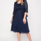 Vestido feminino R&amp;M Richards com saia transparente e jaqueta de renda, azul, tamanho 10