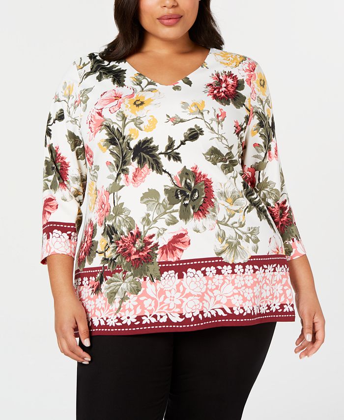 Charter Club Feminino Plus Size V Neck Garden Top Branco Tamanho 0X