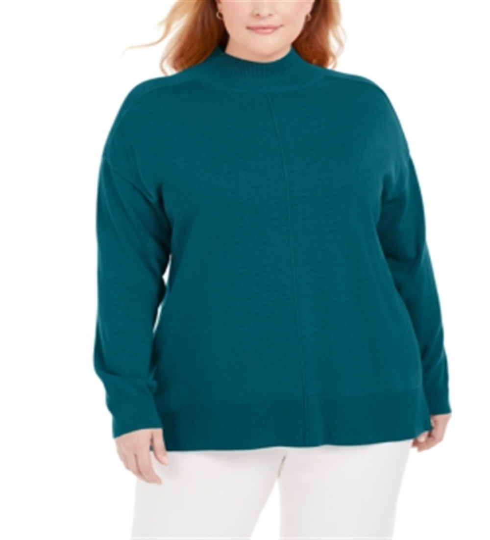 Karen Scott Suéter Feminino Plus Cotton com Gola Simulada Azul Tamanho 2XL