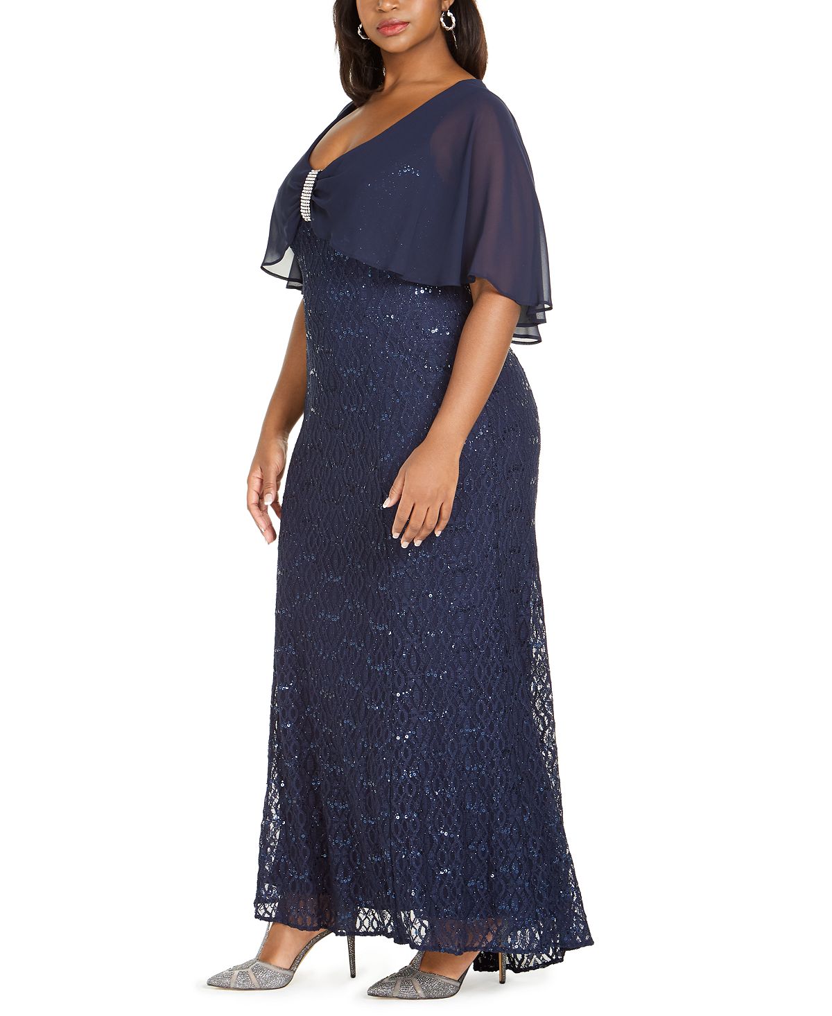 Vestido Capelet Plus Size Feminino R &amp; M Richards Preto Tamanho 2