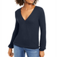 INC International Concepts Blusa feminina canelada sobrepeliz azul tamanho X-S