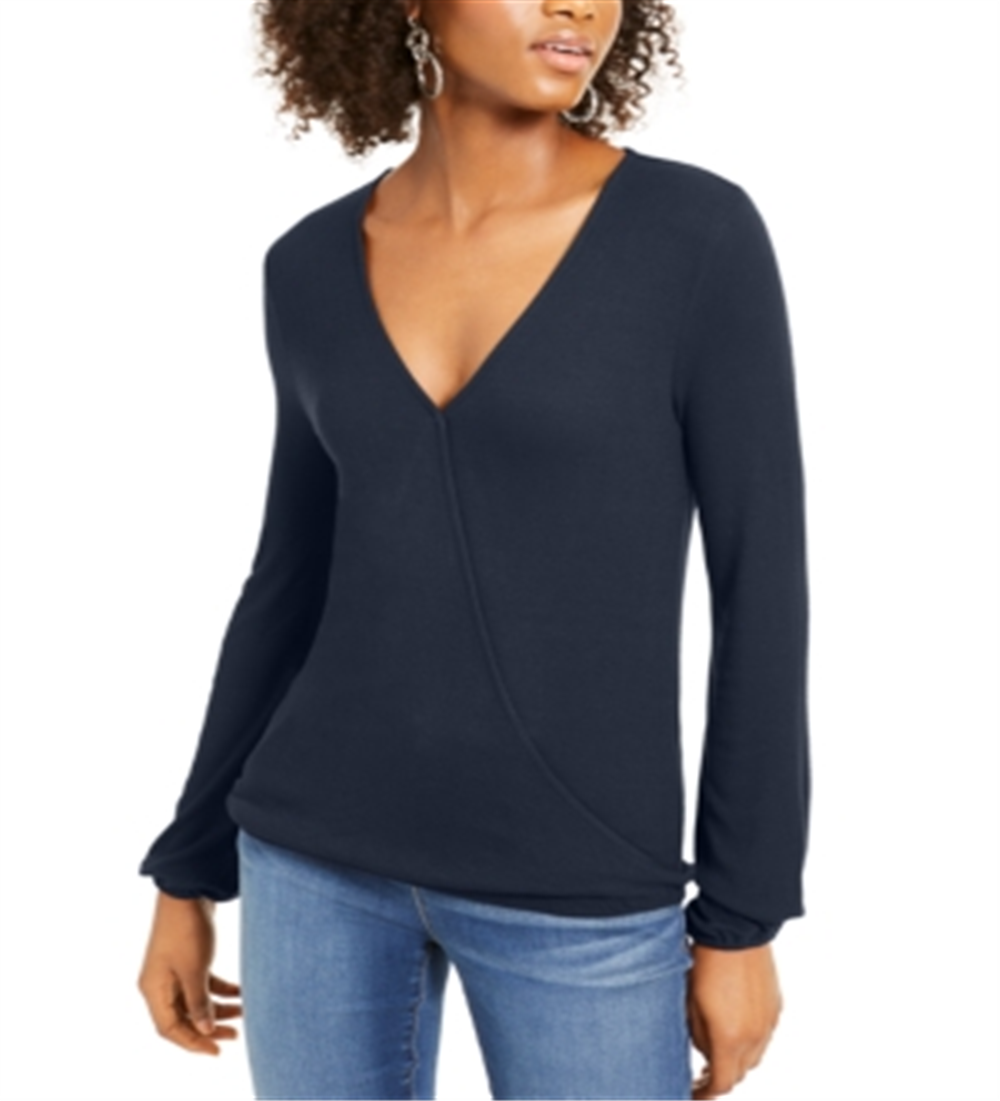 INC International Concepts Blusa feminina canelada sobrepeliz azul tamanho X-S