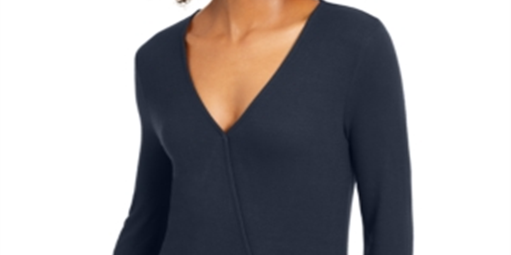INC International Concepts Blusa feminina canelada sobrepeliz azul tamanho X-S