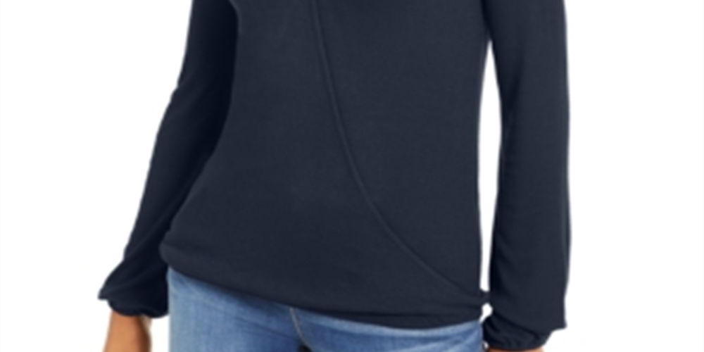 INC International Concepts Blusa feminina canelada sobrepeliz azul tamanho X-S