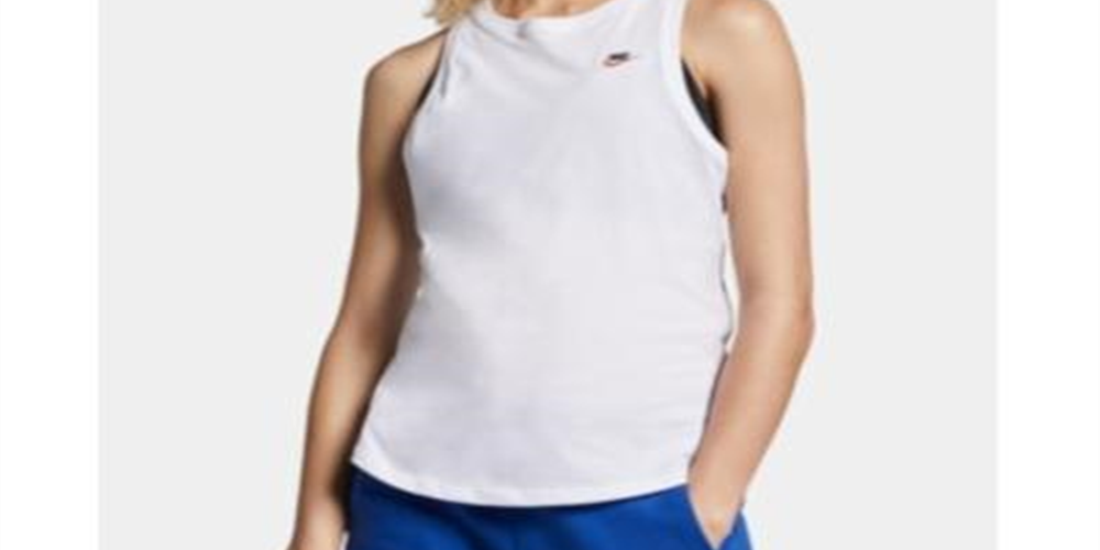 Camiseta regata Nike Sportswear feminina de algodão com costas nadador, branca, tamanho grande