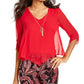 Thalia Sodi Blusa Feminina Manga Amarrada com Colar Vermelho Tamanho X-S