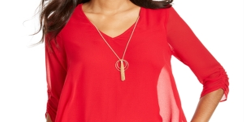 Thalia Sodi Blusa Feminina Manga Amarrada com Colar Vermelho Tamanho X-S