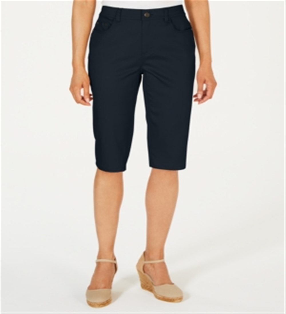 Calça skinny feminina Charter Club, cintura média, comprimento até o joelho, azul, tamanho 14