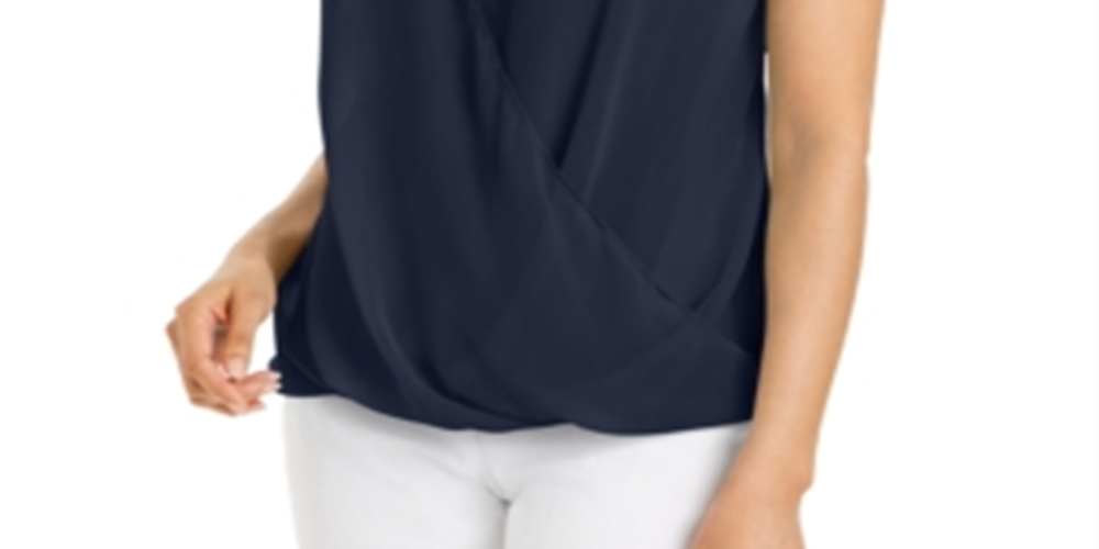 JM Collection Top drapeado sem mangas com tachas, azul, tamanho grande