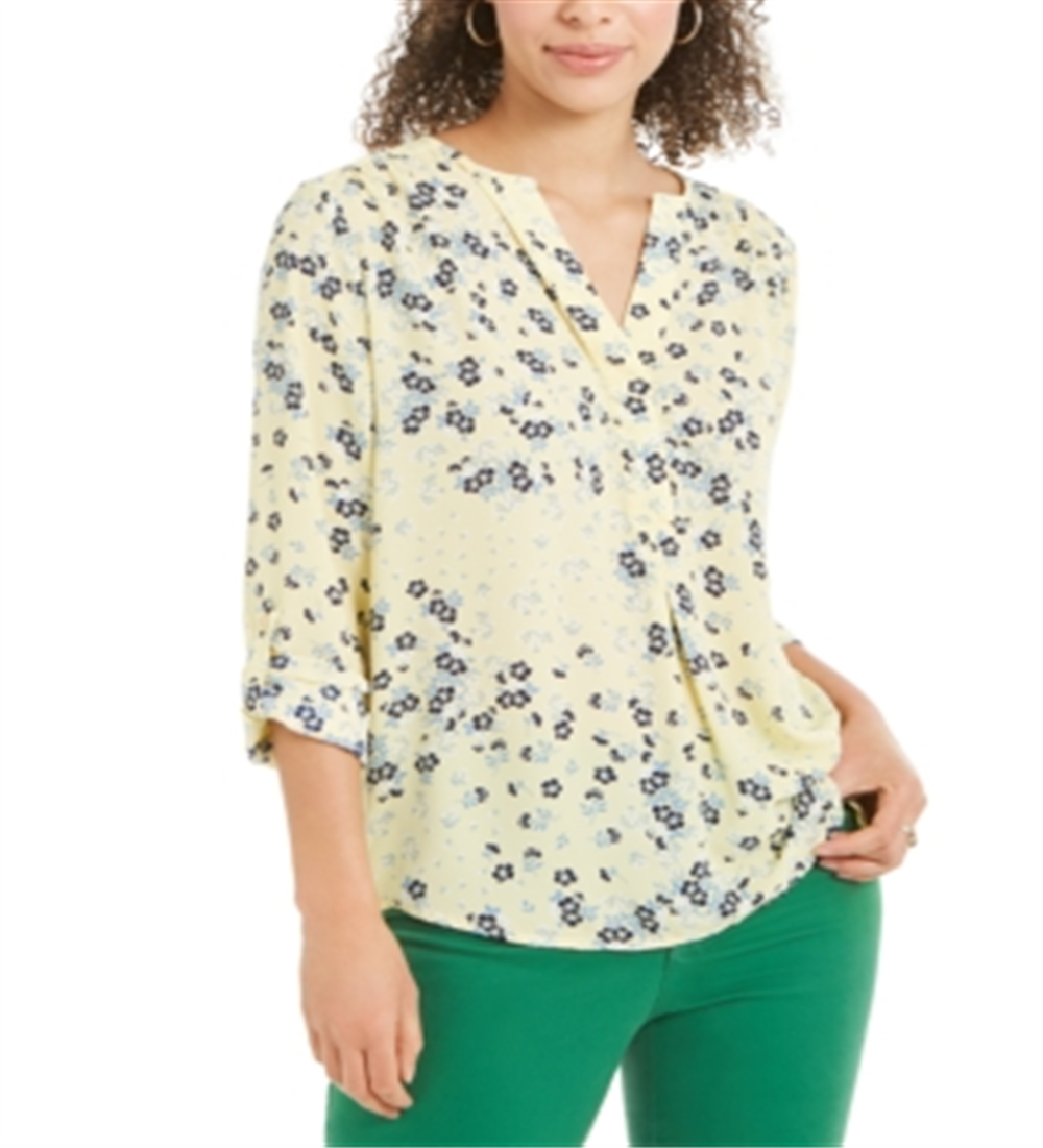 Blusa Maria com estampa floral feminina Charter Club, amarela, tamanho X-S