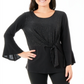 Blusa feminina NY Collection com decote redondo e manga sino, preta, tamanho pequeno