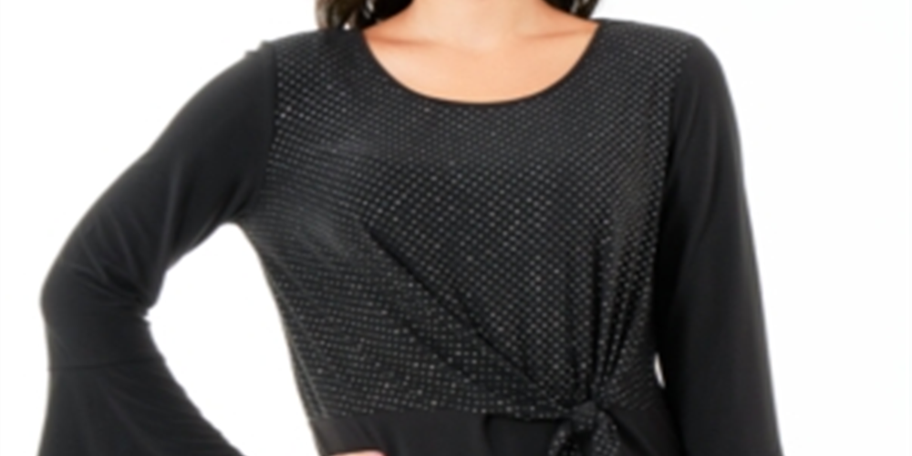 Blusa feminina NY Collection com decote redondo e manga sino, preta, tamanho pequeno