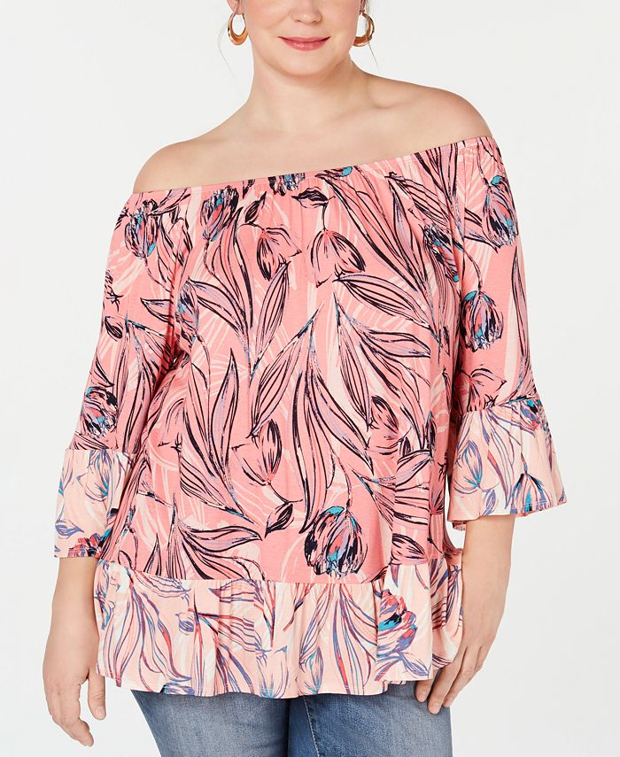 Blusa estampada com babados Sedona Oasis da Style &amp; Co Women's Plus, laranja, tamanho 0X