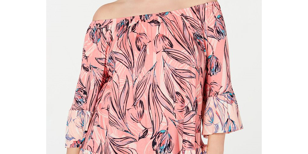 Blusa estampada com babados Sedona Oasis da Style &amp; Co Women's Plus, laranja, tamanho 0X