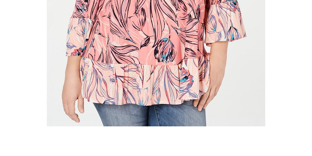 Blusa estampada com babados Sedona Oasis da Style &amp; Co Women's Plus, laranja, tamanho 0X